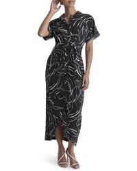 DKNY - Short Sleeve Collared Neck Midi Dress Shirtdress With Removable Belt - Lyst
