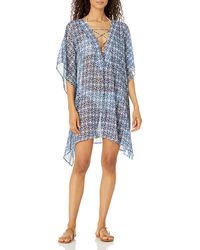 Gottex Standard Embroidered V-neck Tunic Swimsuit Cover Up - Blue