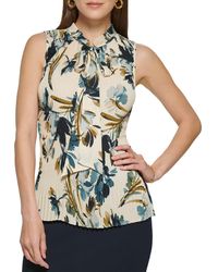 DKNY - Womens Sleeveless Pleated Top With Tie Neck Blouse - Lyst
