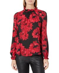 Anne Klein - Floral Printed Ruffle Neck Blouse With Keyhole Back - Lyst