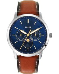 Fossil - Neutra Quartz Stainless Steel And Leather Multifunction Moonphase Watch - Lyst