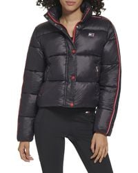 Tommy Hilfiger - Cropped Fit Zipper Pockets Puffer Jacket Logo Taping Down Sleeves - Lyst