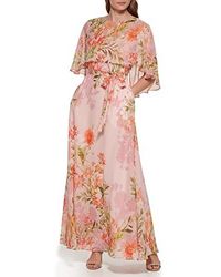 Eliza J Maxi Style Caplet Chiffon Elbow Sleeve Jewel Neck Dress - Pink