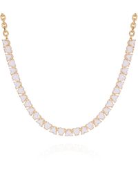 Guess - Goldtone Clear Glass Stone Pave Heart Necklace - Lyst
