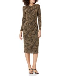 Anne Klein - Long Sleeve Dress With Side Pleating Detail - Lyst