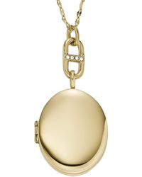 Fossil - Stainless Steel Gold Locket Engravable Necklace - Lyst