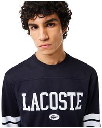 Lacoste - Long Classic Fit Tee Shirt W/large Wording On Front And Stripes To Sleeves - Lyst