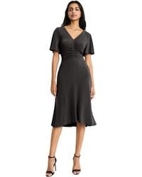 Maggy London - V-neck Flutter Sleeve Midi Ruched Bodice And A-line Skirt-elegant Wedding Guest Cocktail Dresses - Lyst