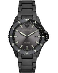 Emporio Armani - Three-hand Date Black Stainless Steel Watch - Lyst