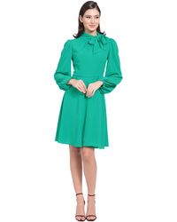 Maggy London - Womens Long Sleeve Tie Neck Fit And Flare Dress - Lyst