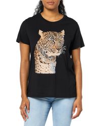 Guess - Kurzärmeliges T-Shirt mit Leoparden-Schmucksteinen - Lyst