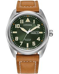 Citizen - Eco-drive Weekender Garrison Field Watch In Super Titanium With Brown Leather Strap - Lyst