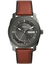 Fossil - Machine Quartz Stainless Steel And Leather Three-hand Watch - Lyst