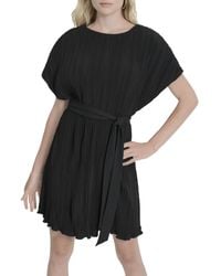 DKNY - Short Sleeve Jewel Neck Above The Knee Pleated Dress With Removable Belt - Lyst