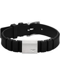 Emporio Armani - Black Silicone And Silver Stainless Steel Id Bracelet - Lyst