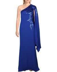 Tadashi Shoji - One Shoulder Cape Sleeve Crepe Gown With Sequin Detail - Lyst