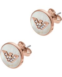 Emporio Armani - Rose Gold-tone Stainless Steel Stud Earrings - Lyst