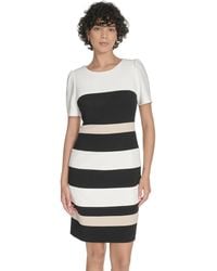 Tommy Hilfiger - Short Sleeve Striped Scuba Crepe Sheath Mini Dress - Lyst