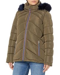 Tommy Hilfiger - Fur Hood Zip Up Short Puffer Jacket - Lyst