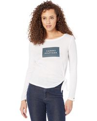 Tommy Hilfiger - Womens Adaptive Logo Long Sleeve Tie T-shirt With Wide Neck Opening T Shirt - Lyst