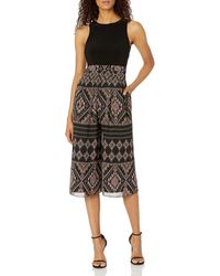 Vince Camuto - Printed Chiffon And Ity Twofer Crop Jumpsuit - Lyst