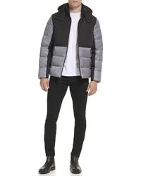 Kenneth Cole - Color Block Puffer Zip Off Hood Mixed Media Jacket - Lyst