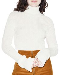 American Apparel Womens Cropped Fisherman Long Sleeve Pullover Ivory Small