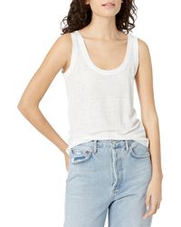 Vince - S Linen Scoop Neck Tank,optic White,small - Lyst