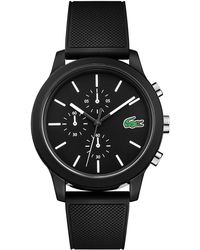 Lacoste - 12.12 Quartz Chronograph Black Tr90 Case Watch With Black Silicone Rubber Strap - Lyst