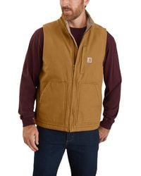 Carhartt - Relaxed Fit Firm Duck Insulated Rib Collar Vest- Brown-medium - Lyst