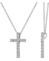 Amazon Essentials - Platinum-plated Sterling Silver Cross Pendant Necklace Set With Infinite Elements Cubic Zirconia - Lyst