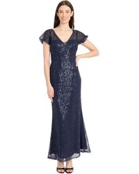 Maggy London - Sequin Lace Flutter Sleeve V-neck Trumpet Gown-fitted Evening Long Formal Dress - Lyst