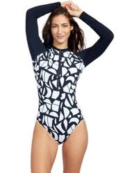 Gottex - Standard Free Sport Geo Club Long Sleeve High Neck Rashguard One Piece Swimsuit With Zip - Lyst