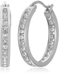 Amazon Essentials - Sterling Silver Cubic Zirconia Medium Round Hoop Earrings - Lyst