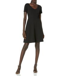 Brand Lark & Ro Womens Short Sleeve Textured Bateau Fit and Flare Dress