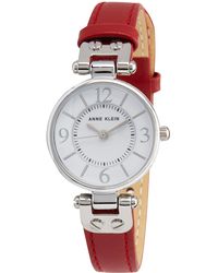 Anne Klein - 109443wtrd Silver-tone White Dial And Red Leather Strap Watch - Lyst