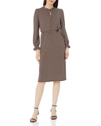Adrianna Papell - Long Sleeve Printed Midi Dress With Keyhole Detail - Lyst