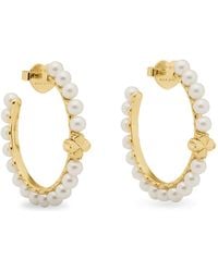 Kate Spade - S Spade Flower Pearl Hoops White Gold One Size - Lyst