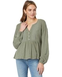 Lucky Brand - Beaded Embroidered Pin Tuck Peplum Top - Lyst