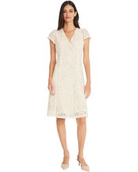Maggy London - V-neck Floral Laser Cut Fit And Flare Knee Length Dress For - Lyst