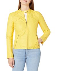 Guess Womens Faux Leather Jacket - Yellow