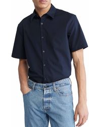 Calvin Klein Men's Stretch Cotton Monogram Logo Stripe Button Down Shirt