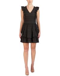 BCBGeneration - Fit And Flare Mini Day Dress Flutter Sleeve V Neck Tiered Skirt - Lyst