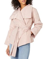 Lark & Ro Long Sleeve Short Puffer Coat With Wrap - Pink