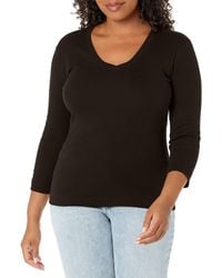 Three Dots - Womens Essential Deep V-neck 3/4 Sleeve Tee Fashion T Shirts - Lyst