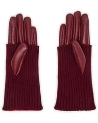 Steve Madden - Soft Faux Leather Gloves With Ribbed Knit Cuff- Burgundy - Lyst