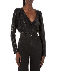 Guess - Long Sleeve Draped Page Bodysuit - Lyst