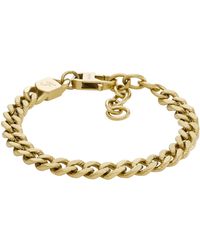Fossil - Harlow Linear Texture Chain Gold-tone Stainless Steel Bracelet - Lyst