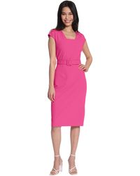 Maggy London - Womens Square Neck Cap Sleeve Belted With Pencil Skirt Dress - Lyst