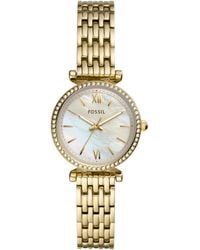 Fossil - Carlie Mini Quartz Stainless Steel Three-hand Gold/mop Watch - Lyst